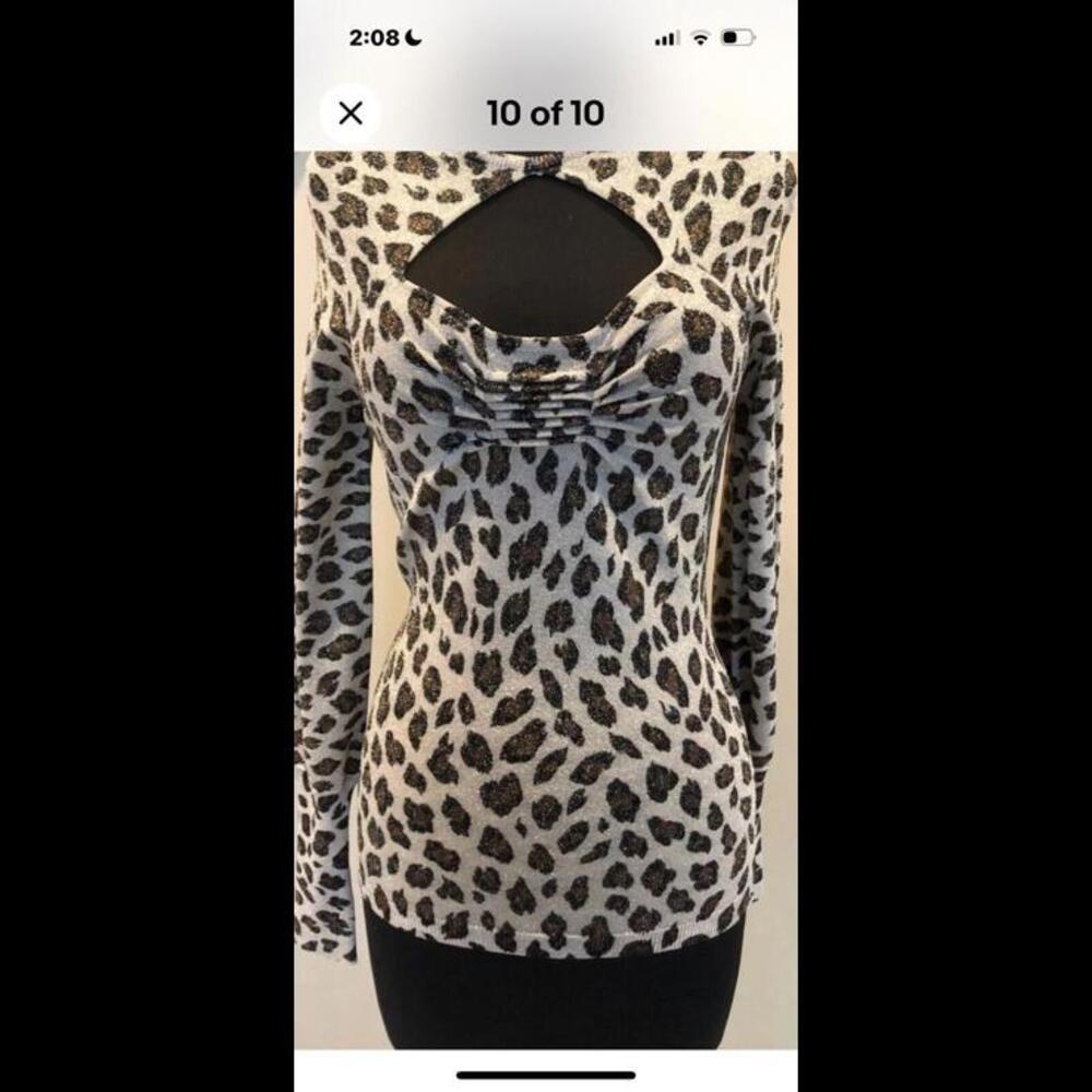 👠👚💛Cache Metallic Animal Print Ruched Keyhole Neck Top Stretch Sz Small - Picture 10 of 13
